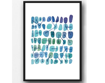 modern wall art, Abstract watercolor blue watercolor painting, connections, watercolor art print geometrical painting