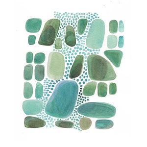 watercolor painting emerald green pebbles, modern abstract art, nature inspired painting image 4