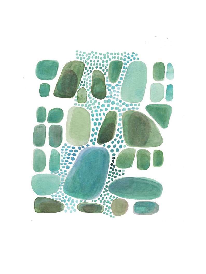 watercolor painting emerald green pebbles, modern abstract art, nature inspired painting image 4