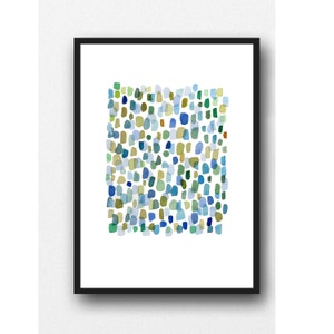 Rain, Abstract Watercolor Art Print, Watercolor Art Blue Green Drops image 1