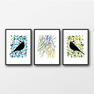 Gift for Bird Lover, New home housewarming gift, Watercolor paintings, Set of 3 prints, watercolor prints Blackbirds