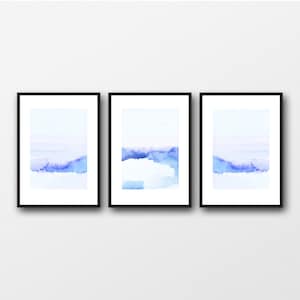 Abstract Landscape Wall Art, Set of 3 Prints,Triptych, Blue Landscape Painting