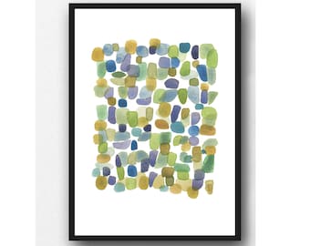 Abstract Watercolor Art Print Pebbles Art | Watercolor Painting Beach House decor