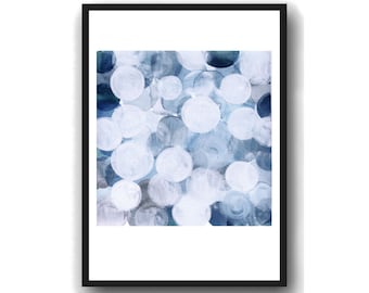 Bubbles, White Blue Painting,  Giclee Print, Blue and White Art