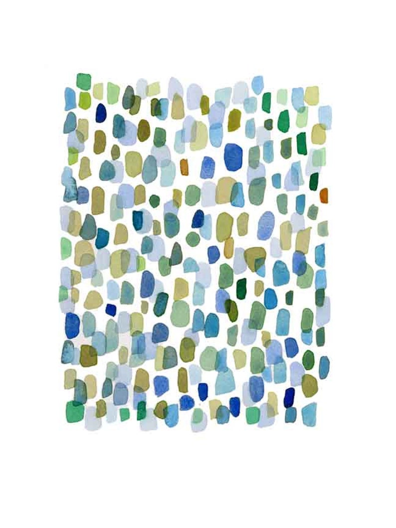 Rain, Abstract Watercolor Art Print, Watercolor Art Blue Green Drops image 5