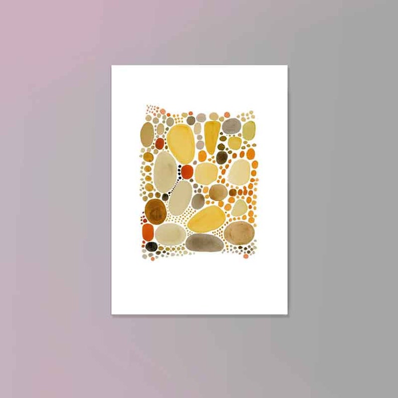 Yellow pebbles Fine art print giclee Watercolor painting abstract painting image 4
