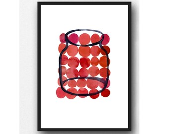 Red Circles, Modern Kitchen Art, Bright Colorful Print, Affordable Art, Gift For Daughter