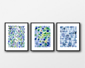 watercolor print set, blue Wall decor, set of 3 prints, watercolor paintings blue watercolor  prints, abstract art prints, nautical style