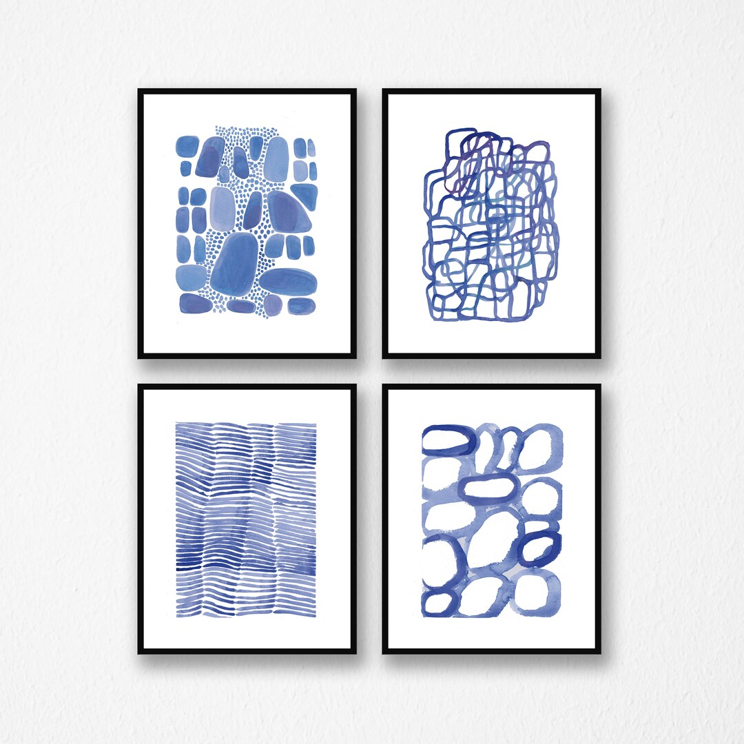 Blue Wall Art, Set of 4 Watercolor Art Prints, Nautical Home Decor