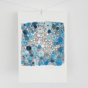 Abstract Watercolor, Blue Bathroom decor, Watercolor print, connections, dot and line image 4
