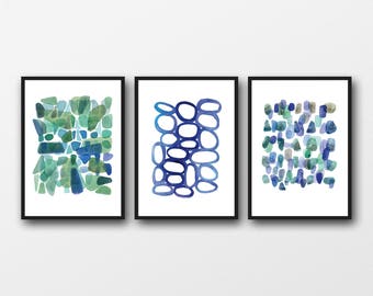 Nautical Style Watercolor Paintings, Set of 3 prints, Abstract Art inspired by the Beach