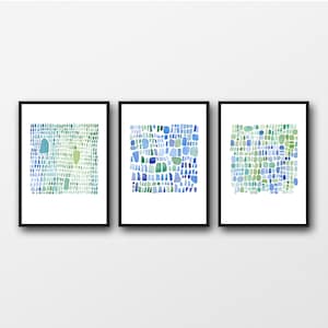 gallery wall set, Abstract watercolor prints blue-green