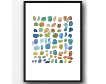 Abstract Watercolor Art Print Pebbles Art | Watercolor Painting | Beach HouseDecor