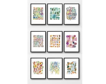 Set of 9 prints, Office Decor, fine art prints, watercolor prints, bulk art set