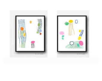 Set of 2 prints, Minimalist Wall Art, Colorful Watercolor Paintings, Abstract Watercolor Art prints