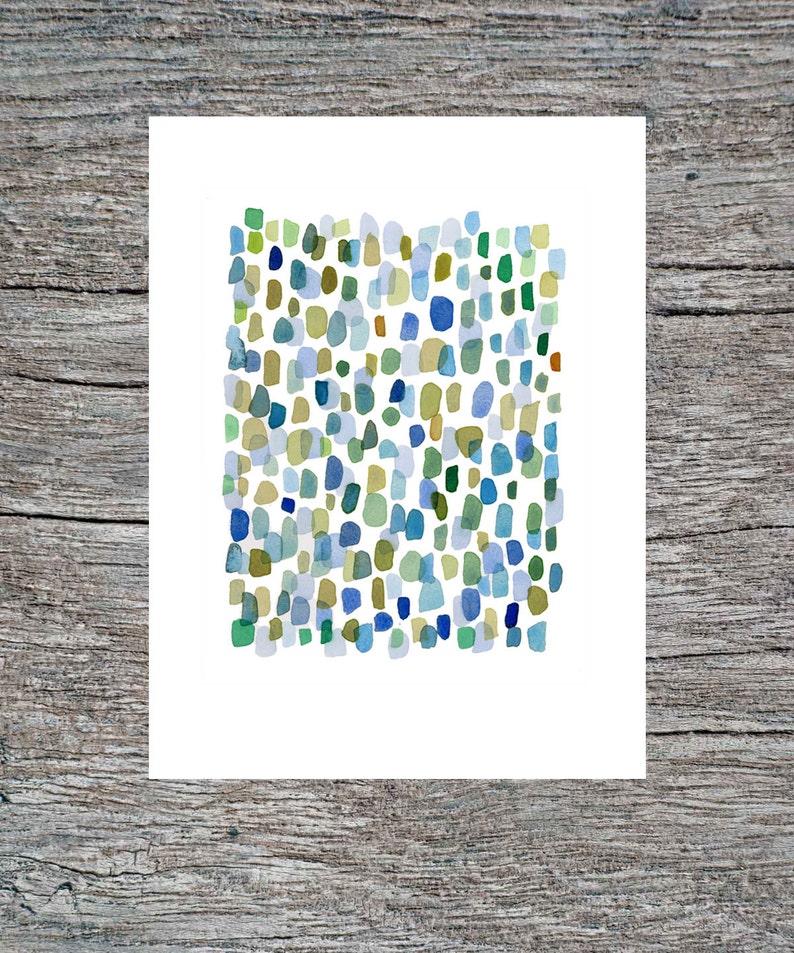 Rain, Abstract Watercolor Art Print, Watercolor Art Blue Green Drops image 2