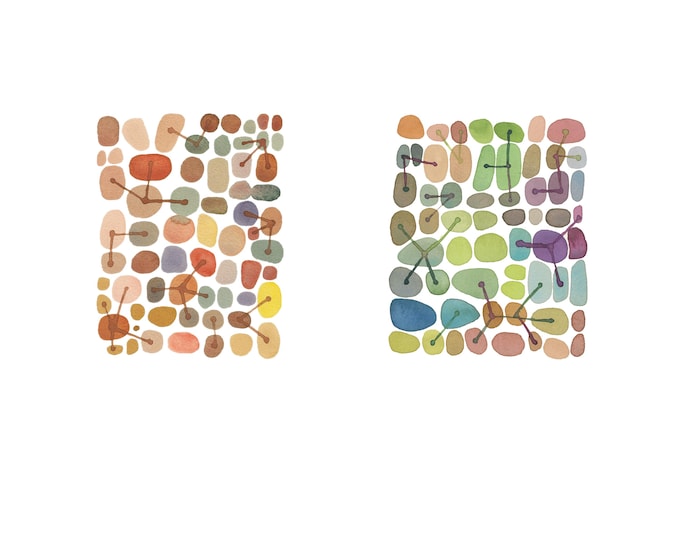 Featured listing image: Set of 2 Giclee prints, Pebbles Art, modern living room Art