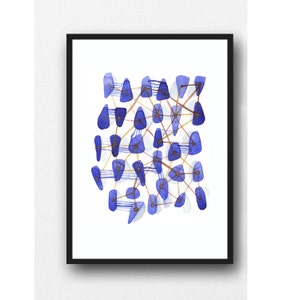 Abstract Blue Watercolor, Fine Art Print, Connections, Sea Glass Art Print, Beach House Decor