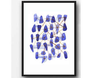 Abstract Blue Watercolor, Fine Art Print, Connections, Sea Glass Art Print, Beach House Decor