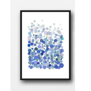 Abstract Watercolor Print, Minimalist Watercolor Painting Cobalt Blue Bubbles, Waterdrop Art abstract print image 3