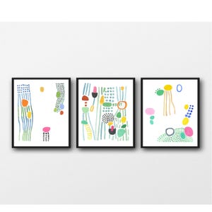 Set of 3 Abstract Watercolor Prints, Summer Art Prints, Abstract Art set, Nursery Room Decor, Colorful Modern Art