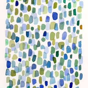 Rain, Abstract Watercolor Art Print, Watercolor Art Blue Green Drops image 4