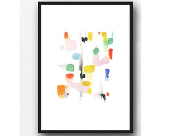 Bright Colorful Art, Abstract Watercolor Print, Contemporary Wall Art