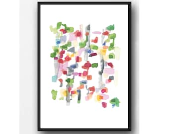 Bright colorful Artwork, Giclee Art Print 8 x 10, Modern Livingroom decor, green red Watercolor painting