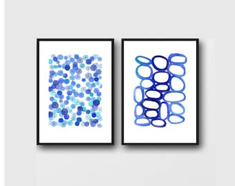 Blue watercolor prints,  Blue Wall Art, Abstract Watercolor Art, connections