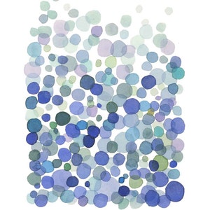 Abstract Watercolor Print, Minimalist Watercolor Painting Cobalt Blue Bubbles, Waterdrop Art abstract print image 1