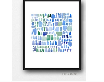 Blue Sea glass art, Abstract Painting, Bathroom Wall Art