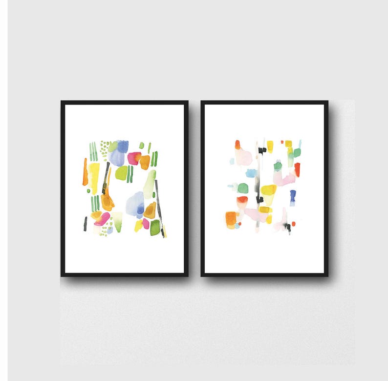 Set of 2 prints, Minimalist Wall Art, Colorful Watercolor Paintings, Abstract Watercolor Art prints 16,5 x 23,4 inches