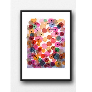 Abstract Painting, Watercolor Print, Constellation, Red pink Circles image 1