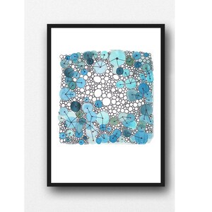 Abstract Watercolor, Blue Bathroom decor, Watercolor print, connections, dot and line