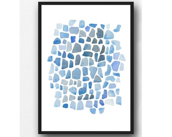 Beach House Decor, Sea Glass Art Print, Abstract Watercolor Painting