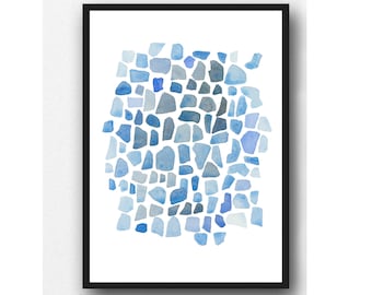 Beach House Decor, Sea Glass Art Print, Abstract Watercolor Painting