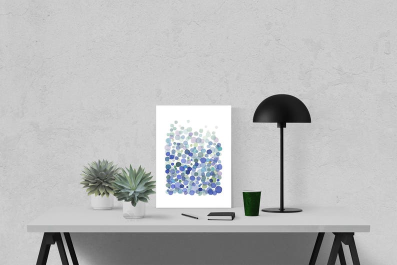 Abstract Watercolor Print, Minimalist Watercolor Painting Cobalt Blue Bubbles, Waterdrop Art abstract print image 4