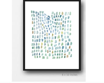 Minimalist Painting, Sea Glass Art, Abstract Watercolor Print, Blue-Green Watercolor Art