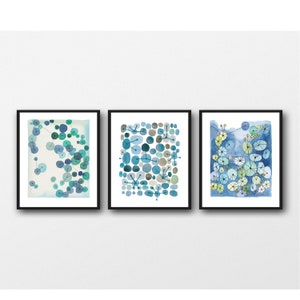 Set of 3 Watercolor Prints, Bathroom wall Art, Living Room Gallery Wall, Abstract Modern Art