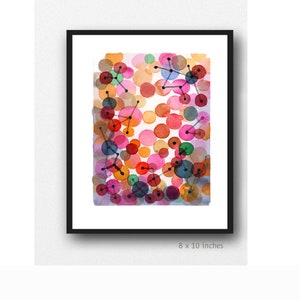Abstract Painting, Watercolor Print, Constellation, Red pink Circles image 2