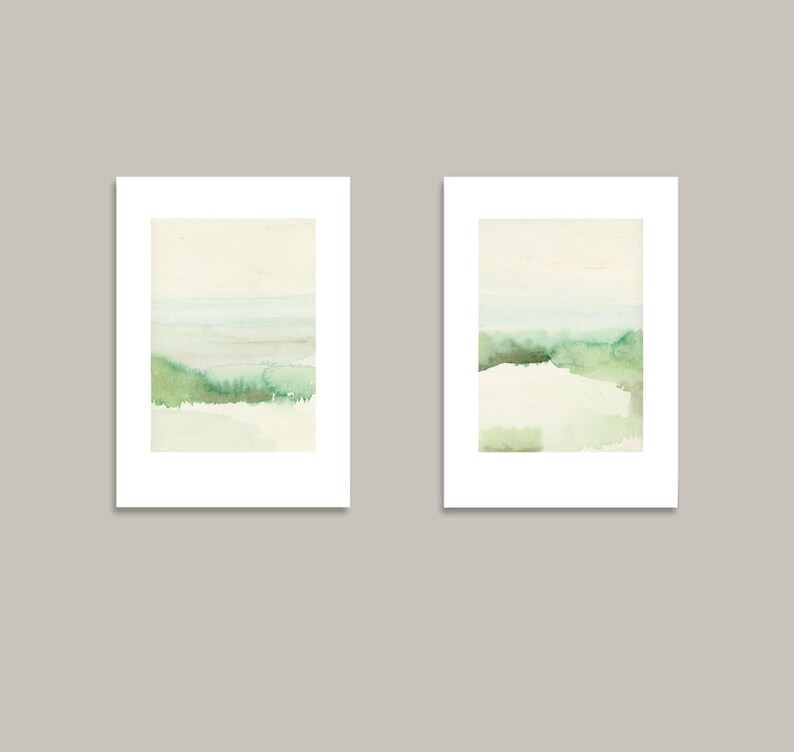 Landscape Painting Watercolor Painting Green Shore the Etsy