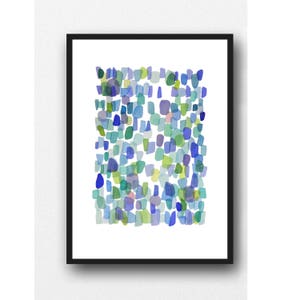 Abstract Blue Green Watercolor Print, Sea Glass watercolor painting, Sea Glass Art