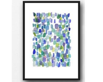 Abstract Blue Green Watercolor Print, Sea Glass watercolor painting, Sea Glass Art