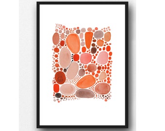 Living Coral Art Print, Abstract Watercolor Painting