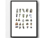 Gemstones Painting, Watercolor Print, Neutral Colors, Diamonds Print, Natural Home Decor