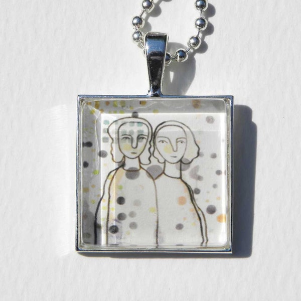 Reserved for Jet - Pendant Wearable Art mother and daughter necklace  sisters