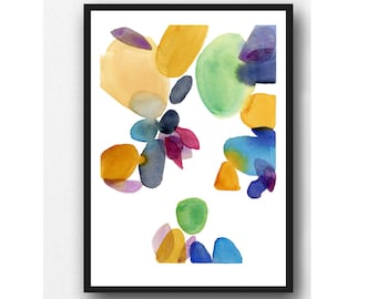 Abstract Watercolor Print, Colorful Modern Painting, Wall Art for Living Room,  Kitchen Decor