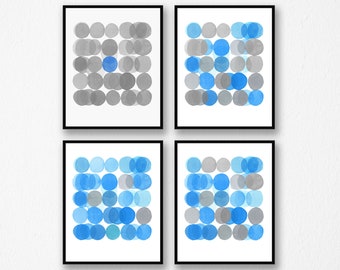 Gallery Wall set, Abstract Art Prints, Set of 4 prints, Minimal Watercolor Paintings, Gray Blue Art Prints