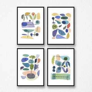 Set of 4 prints, Gift for her, Nature inspired prints, watercolor paintings, kitchen decor, home decor, Scandinavian Art prints