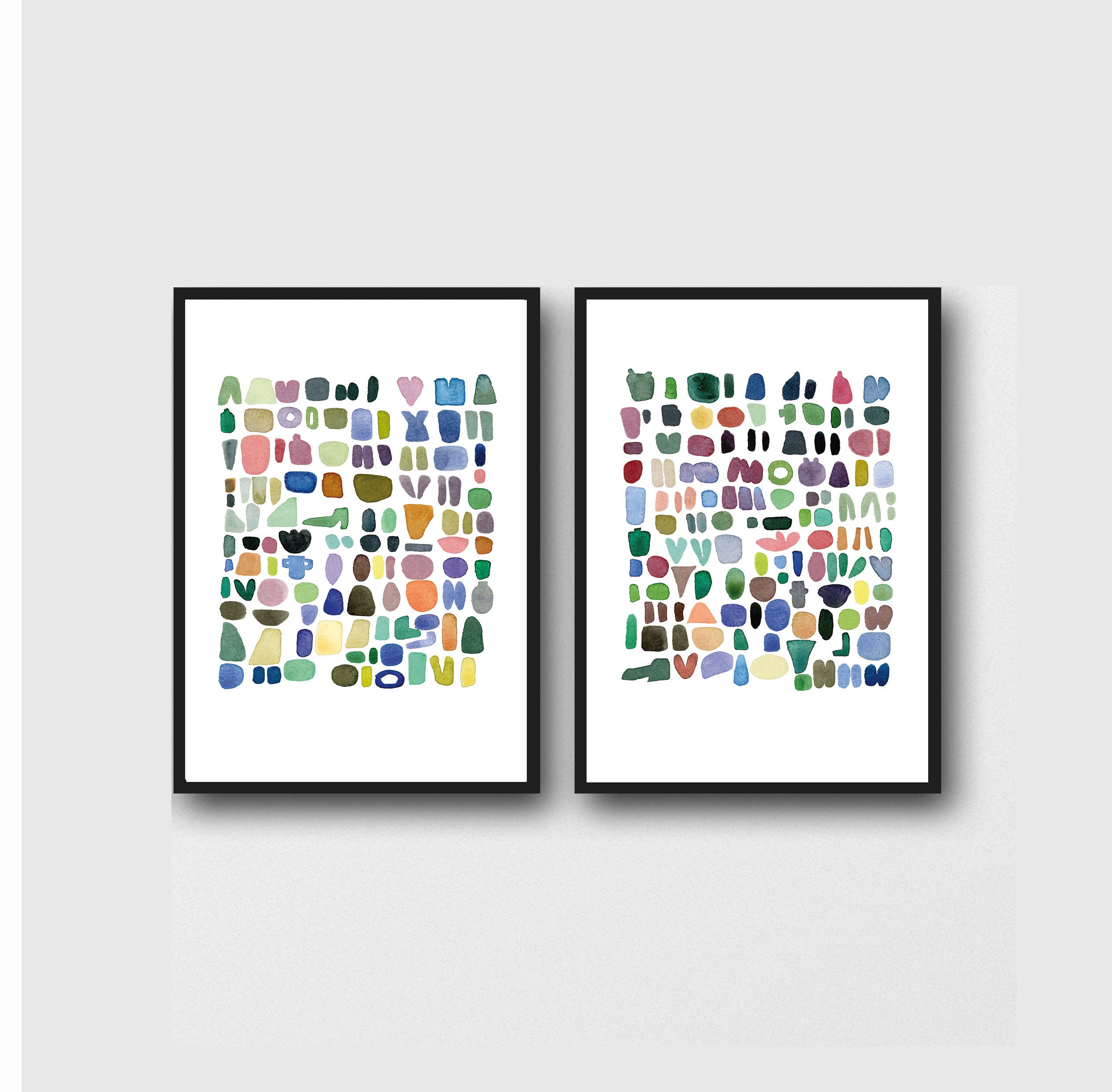 Wall Art Set of 2 Abstract Prints Colorful Modern Art Etsy